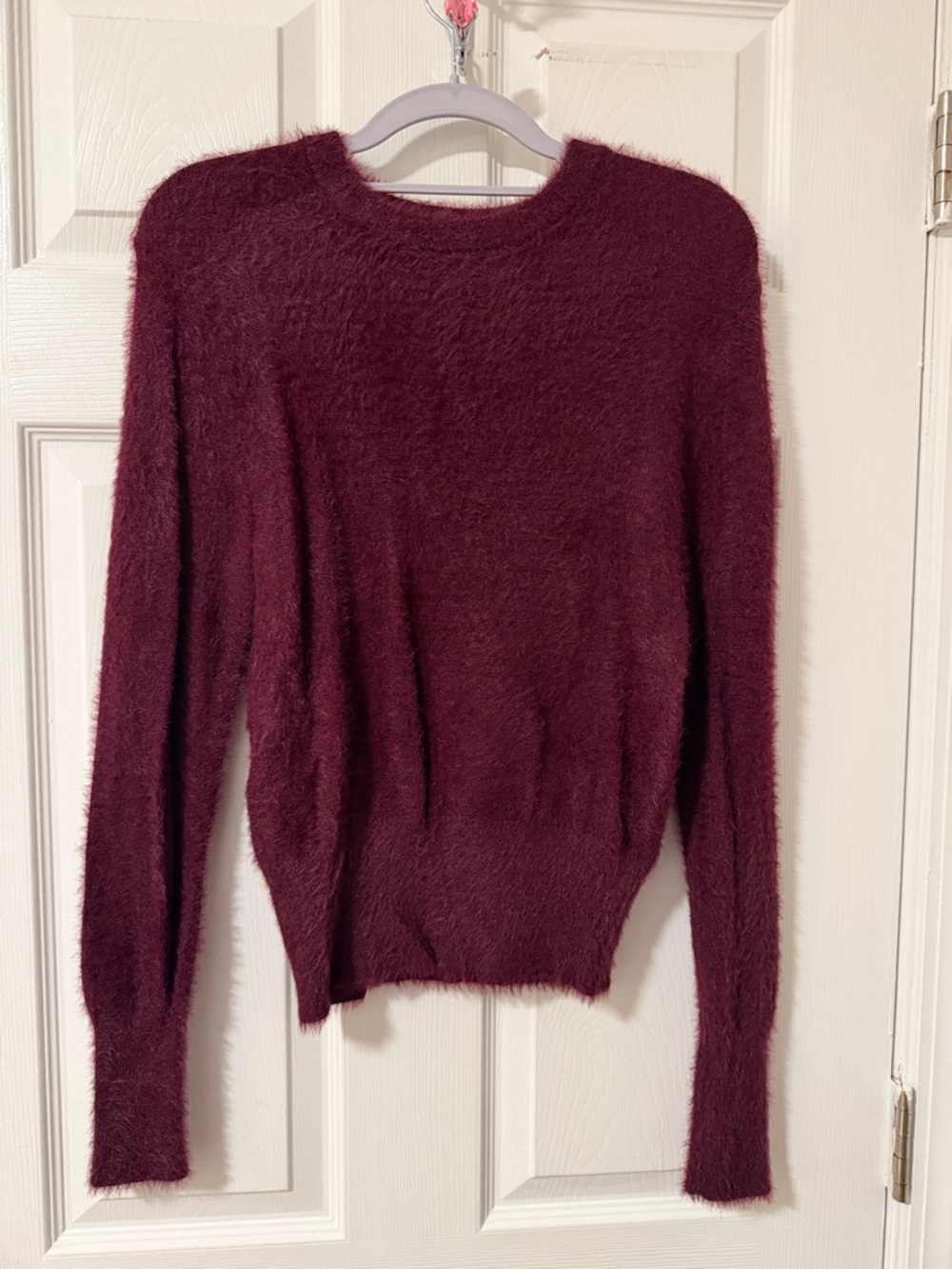 Zara Wine Fuzzy Crewneck Sweater